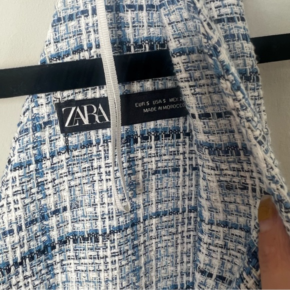 NWT ZARA Doublebreasted Blue Tweed Pinafore Playsuit Dress - Picture 10 of 15